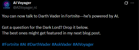AI Darth Vader clever questions in Fortnite